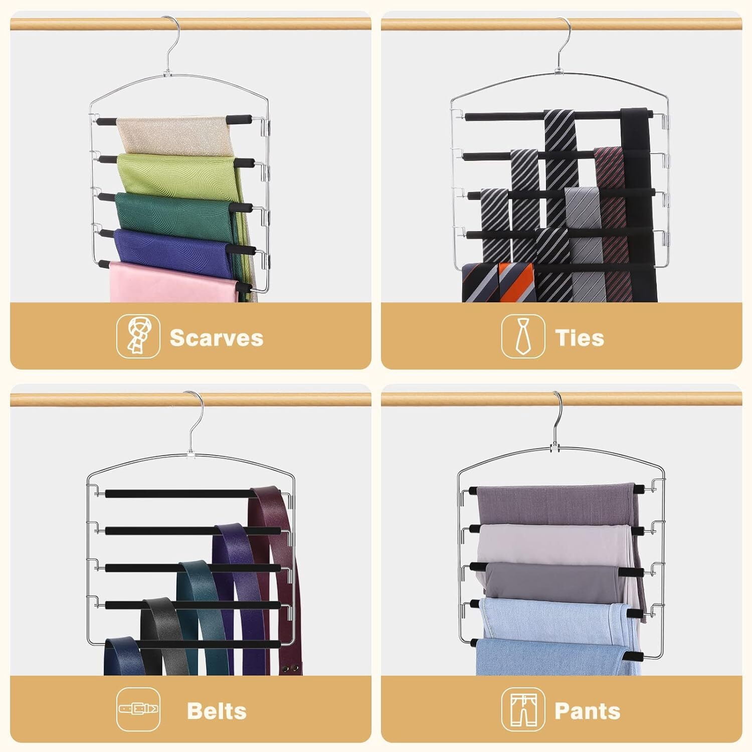 PandaTop Pants Hangers Space Saving - 3 Pack Multi-Layer Closet Organizers and Storage Clothes Hangers for Trousers Scarves Slack (Black)