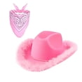 thumbnail image 2 of Sombrero de vaquero con plumas y vaquera de fellaptop, color sólido, Fedora para fiesta, cosplay, para mujer Toalla Cuadrada Rosa, 2 of 6