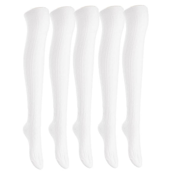 Lian LifeStyle Exquisite Big Girl's Women's 5 Pairs Thigh High Cotton Socks. Female Socks in Vibrant Colors Size 6-9 L1024Cream