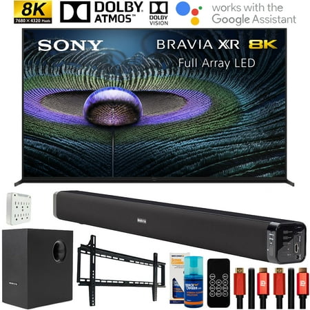 Sony XR75Z9J 75 inch Z9J Bravia XR Master Series 8K LED HDR Smart TV 2021 Bundle with Deco Gear Home Theater Soundbar with Subwoofer, Wall Mount Accessory Kit, 6FT 4K HDMI 2.0 Cables and More