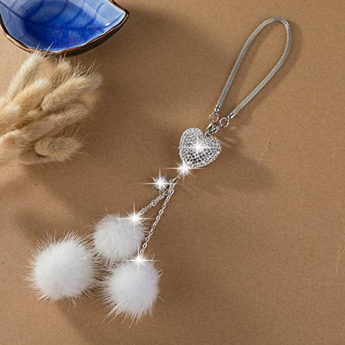 white YIDEXIN Bling Car Accessories for Women ＆ Men Bling White Heart and Pink Fuzzy Drops Bling Rinestones Diamond Car Accessories Crystal Car Rear View Mirror Charms,Lucky Hanging Accessories