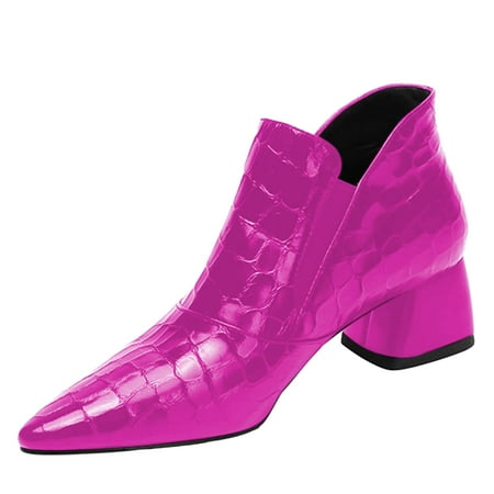 YDN Women Sexy Pointed Toe Ankle Booties Chunky Low Heel Short Boots Pull On Elastic Daily Outdoor Shoes Size 6 Purple