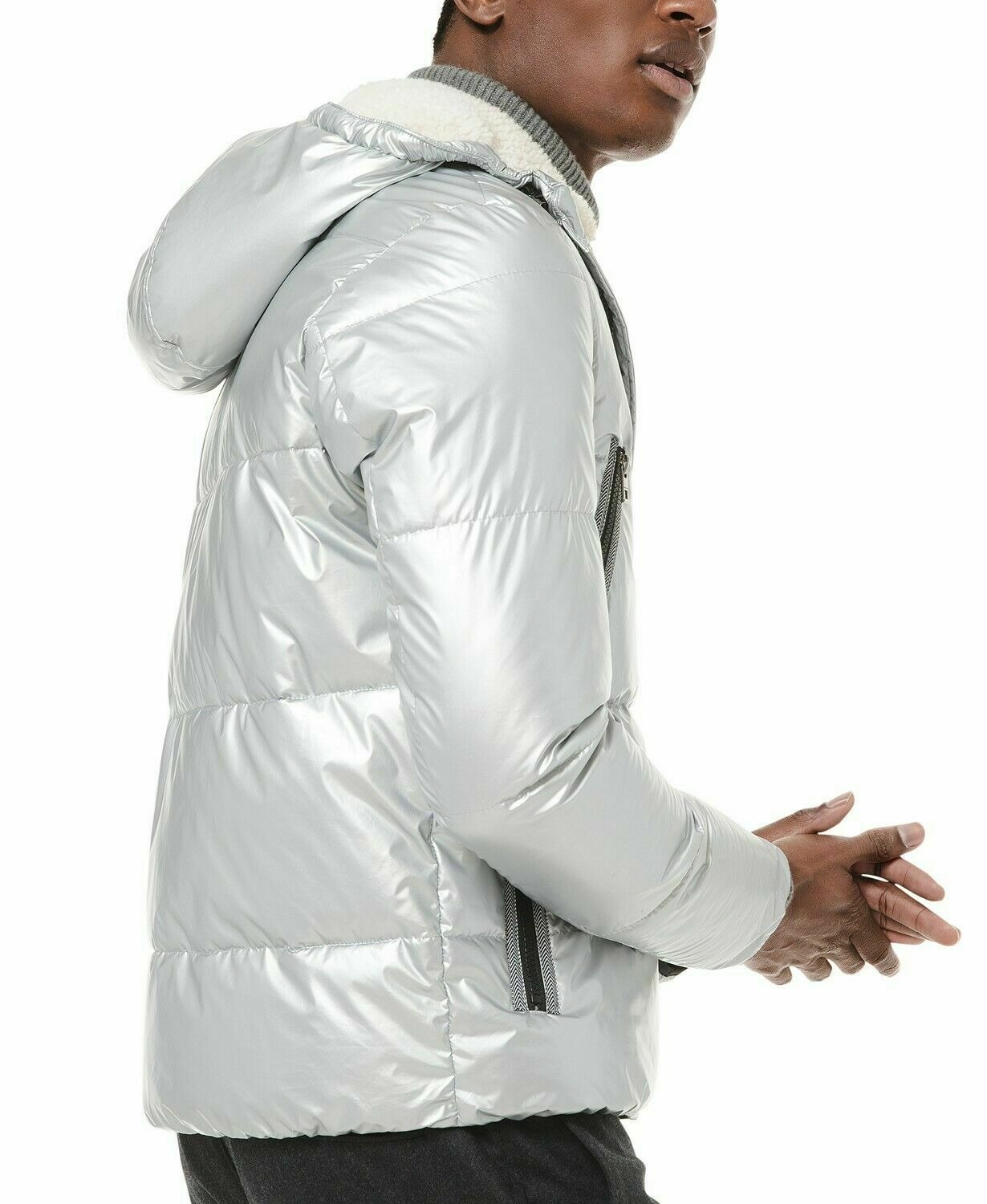 Michael Kors SILVER Metallic Puffer Jacket, US Small - image 5 of 9