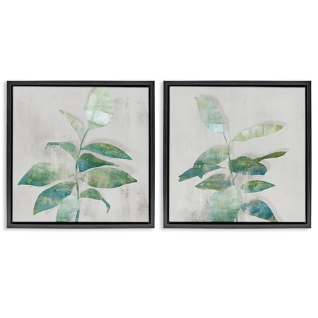 Stupell Industries Rustic Minimal Blooms 2 Piece Black Framed Floater Canvas Set design by Alex Black, 18 x 18