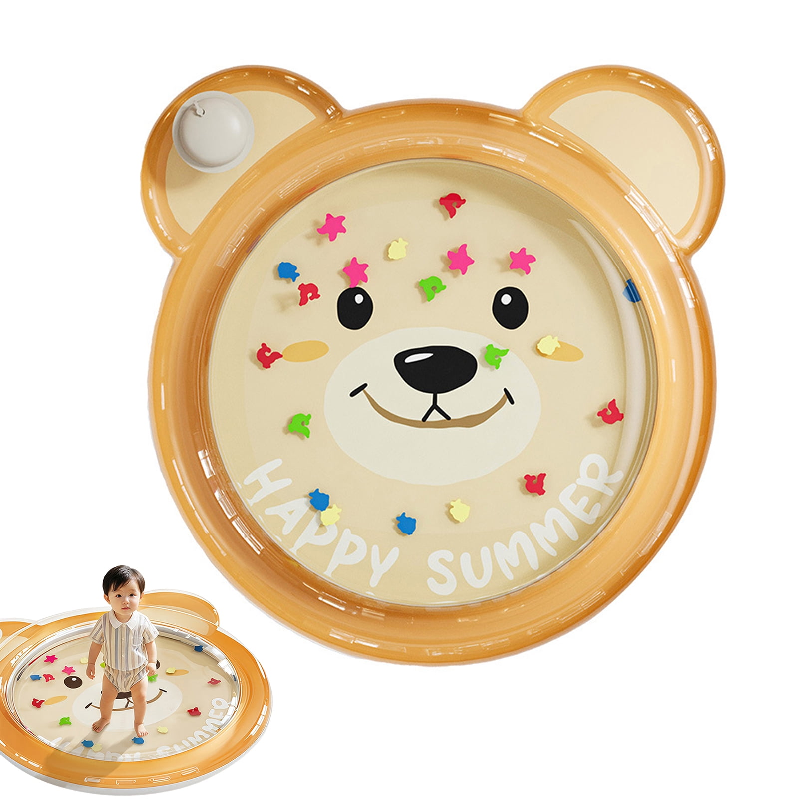 OIUR Cartoon Bear Inflatable Cooling Mat Leak-proof PVC Water Pad Cushion Foldable Portable Baby Tummy Time Water Play Mat