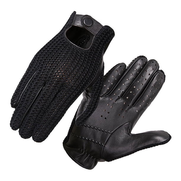 Guantes de cuero con pantalla táctil para hombre, tejido en la parte posterior, otoño e invierno, antideslizantes, de piel de cabra para motocicleta, finos