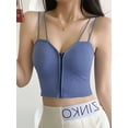 thumbnail image 3 of Deago Women's Zip Front Sports Bra Tank top Low Back Seamless Wirefree Removable Pads Cami Bras (Blue), 3 of 10