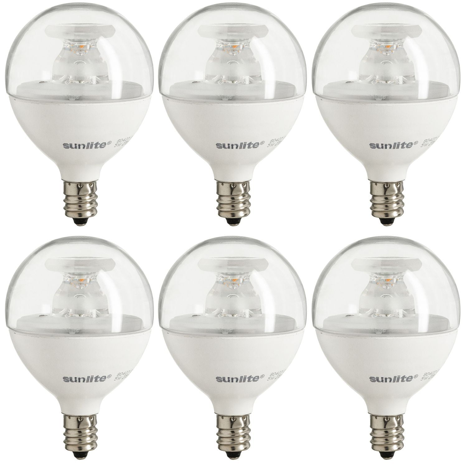 Sunlite LED G16.5 Globe Light Bulb, 5 Watts (40W Equivalent), Candelabra E12 Base, Dimmable, Clear, UL Listed, 2700K Soft White, 6-Pack