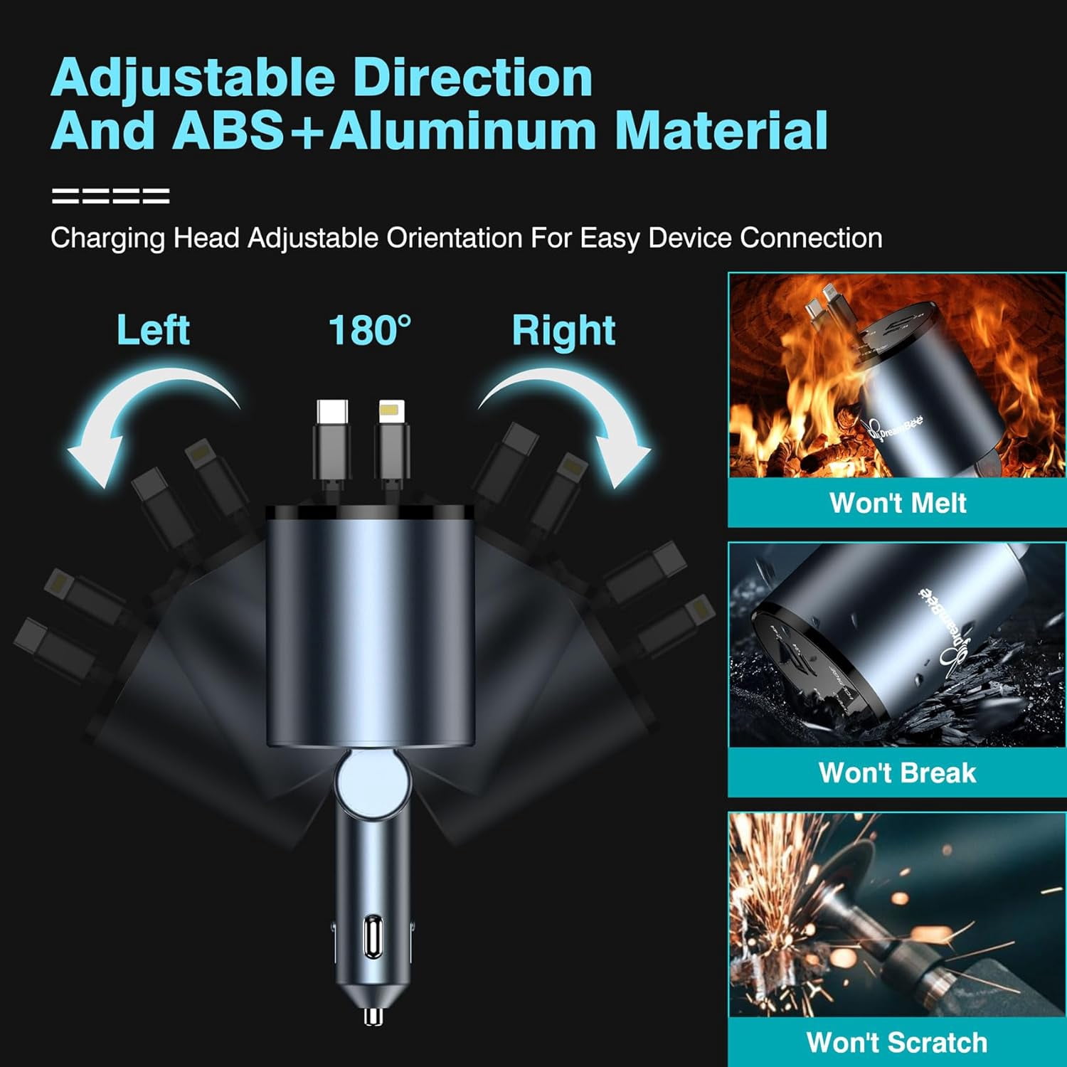 4 in 1 Retractable Car Charger,100W Super Fast Charge Car Phone Charger,Retractable Cables (31.5 inch) and 2 USB Ports Car Charger Adapter for iPhone 15/14/13/12 Pro Max XR,iPad,Samsung,Pixel