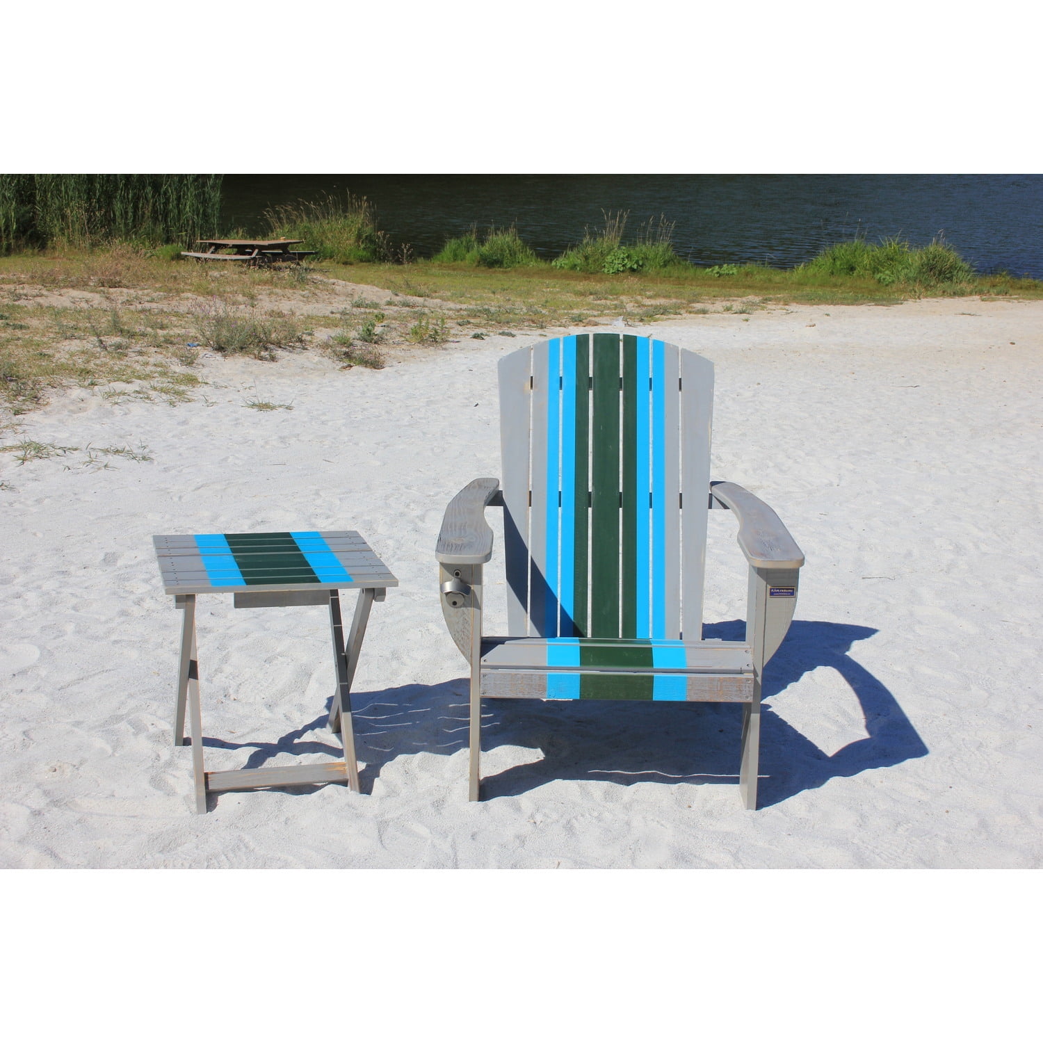 Adirondack Chair with Table - Outdoor Patio Furniture - Solid Cedar - Wide Seat - Bottle Opener - Racing Grey