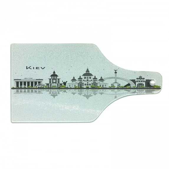 Travel Cutting Board, Modern Kiev Skyline with Iconic Landmark Buildings and Reflection, Decorative Tempered Glass Cutting and Serving Board, in 3 Sizes, by Ambesonne