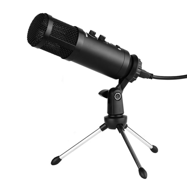 Riwcyla USB Condenser Microphone Computer Mic Kit with Desktop Metal Tripod Stand Windscreen USB Cable for Recording Live Streaming Online Singing Meeting Teaching