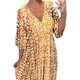 thumbnail image 3 of Vestido largo cruzado con cintura con cuello en V y estampado informal,Vestido de verano con vestido de manga 3/4,Vestido cruzado floral, 3 of 5