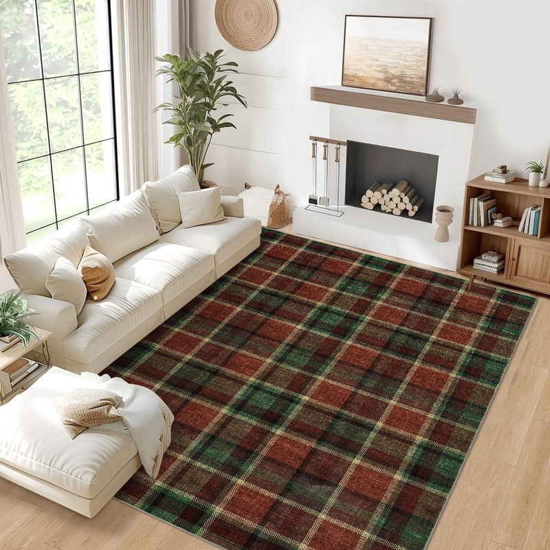 9'x12' Modern Washable Area Rugs for Living Room Tartan Ultra Soft Rug for Bedroom Farmhouse Non Slip Throw Rugs for Home Office