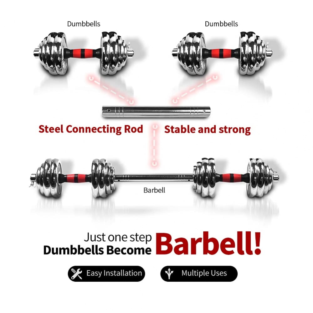 Riwcyla 44LB Adjustable Dumbbell Barbell 3-in-1 Weight Set with Connecting Rod for Home Gym