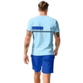 thumbnail image 5 of Sewkxo Men's 2 Piece Outfits Color Block Striped Print T Shirt and Shorts Set Casual Summer Tracksuit,Blue L, 5 of 7