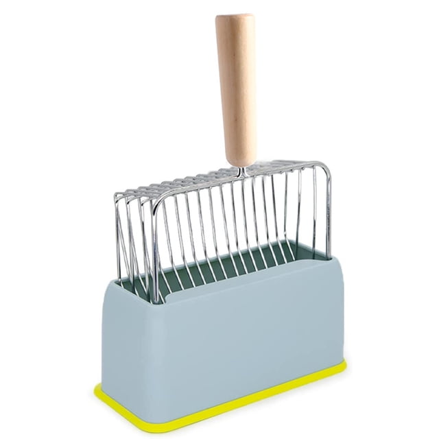 Pala de arena para gatos de Metal con soporte, pala para excrementos de gatito de tamizado rápido, soporte para pala para arena de gatos para cajas de arena para gatos