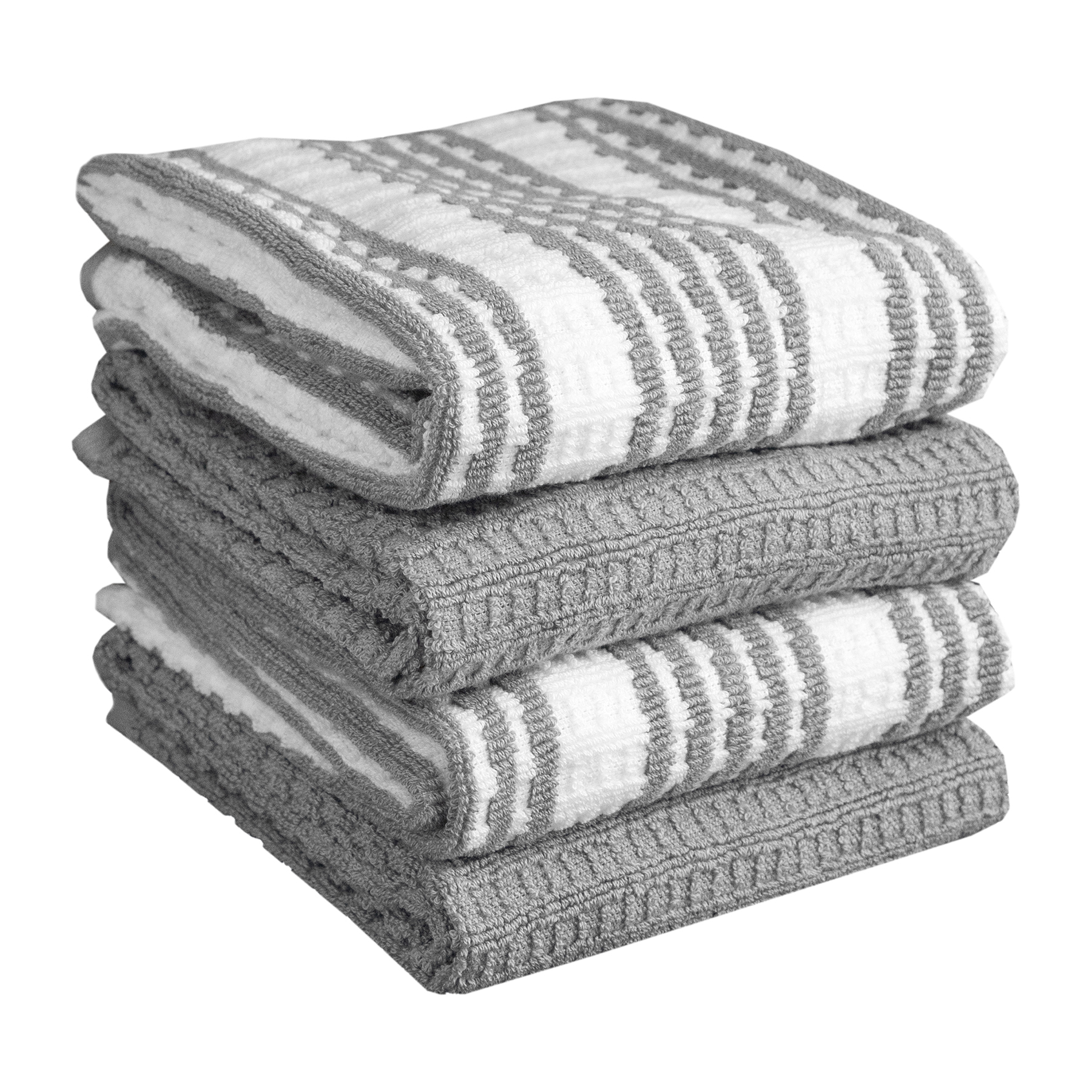 TFAL Solid and Stripe Waffle Kitchen Towel, 4 Pack, Gray