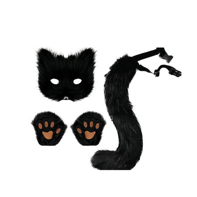 Shengyu Innovative Plush Gloves And Mask Set For Halloween Cosplay Cosplay Prop Accessories Halloween Set black