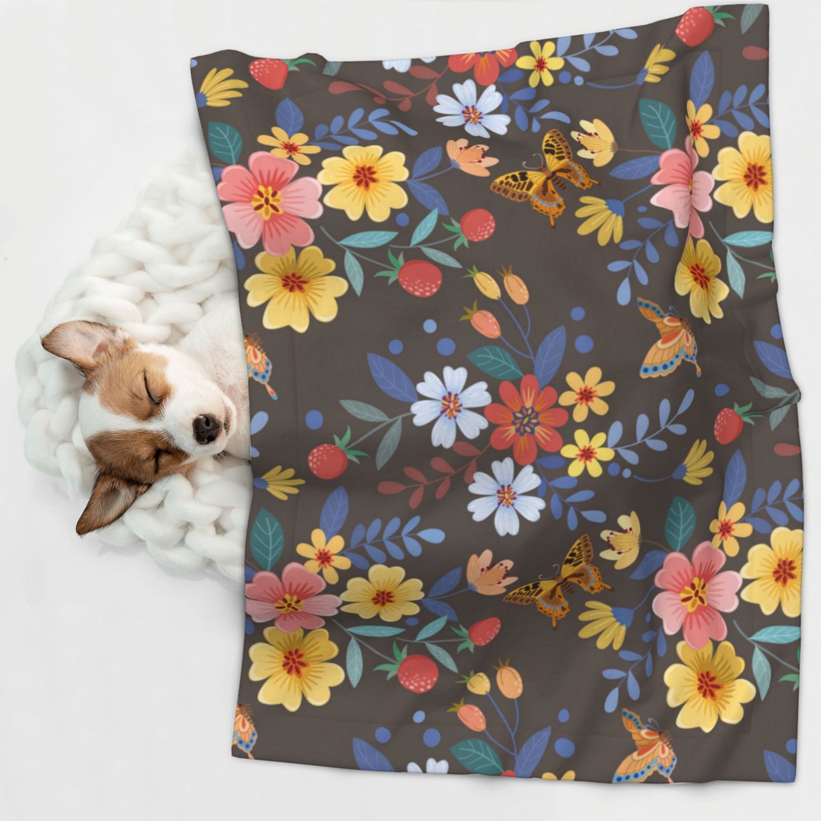 Naloa Colorful Flowers with Butterfly Dog Blanket, 3 Sizes Cat Blanket for Indoor Cats Large Medium Small Dog Gifts-Large