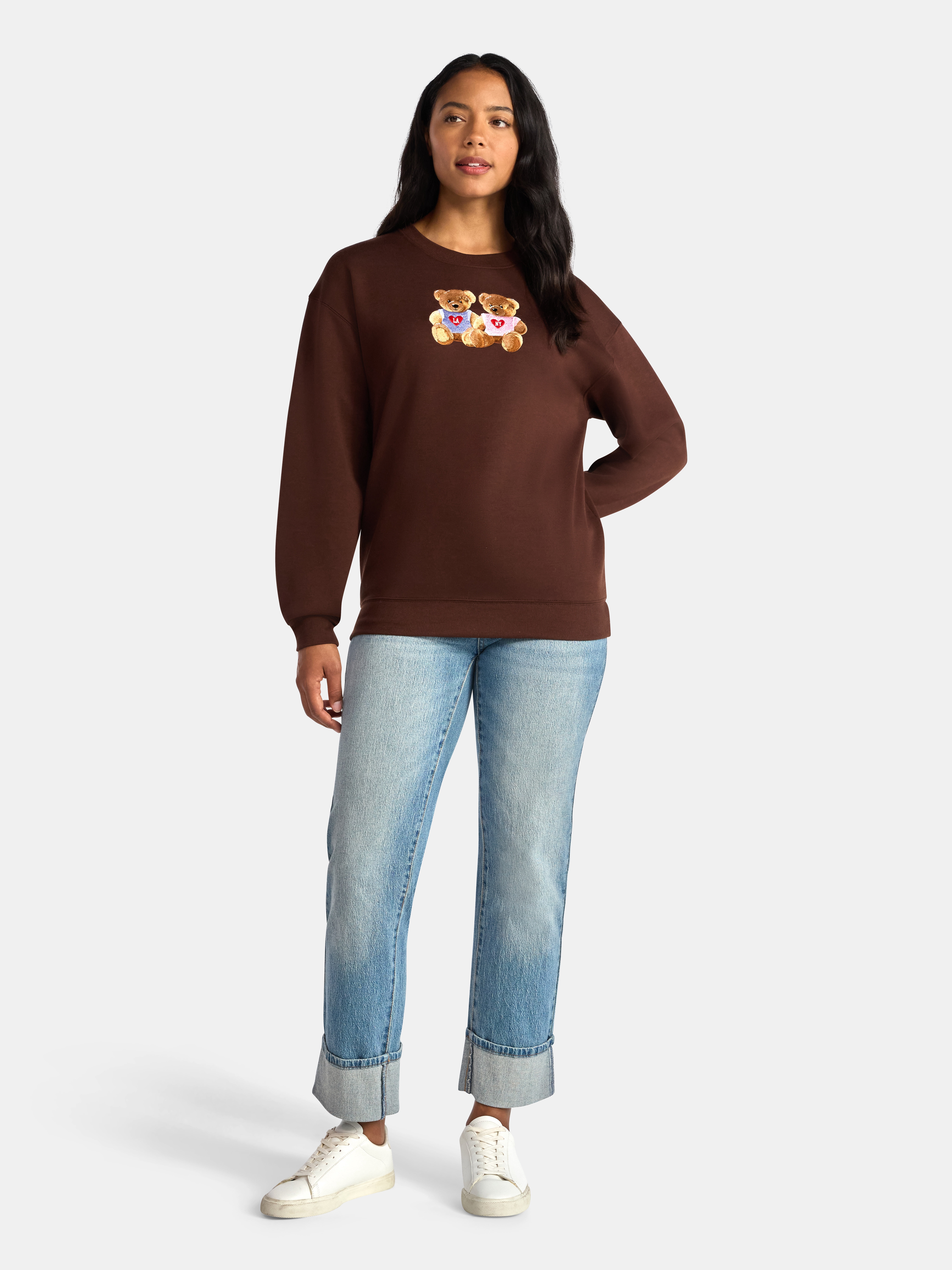 Women's Teddy Bears Embroidered Graphic Sweatshirt with Long Sleeves, Sizes XXS-XXL