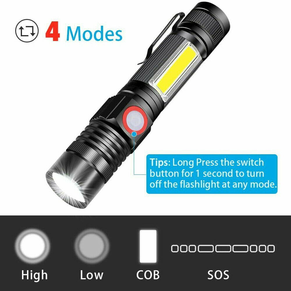 Magnetic USB Rechargeable  LED Torch Super Bright COB Flashlight Torches Camping 