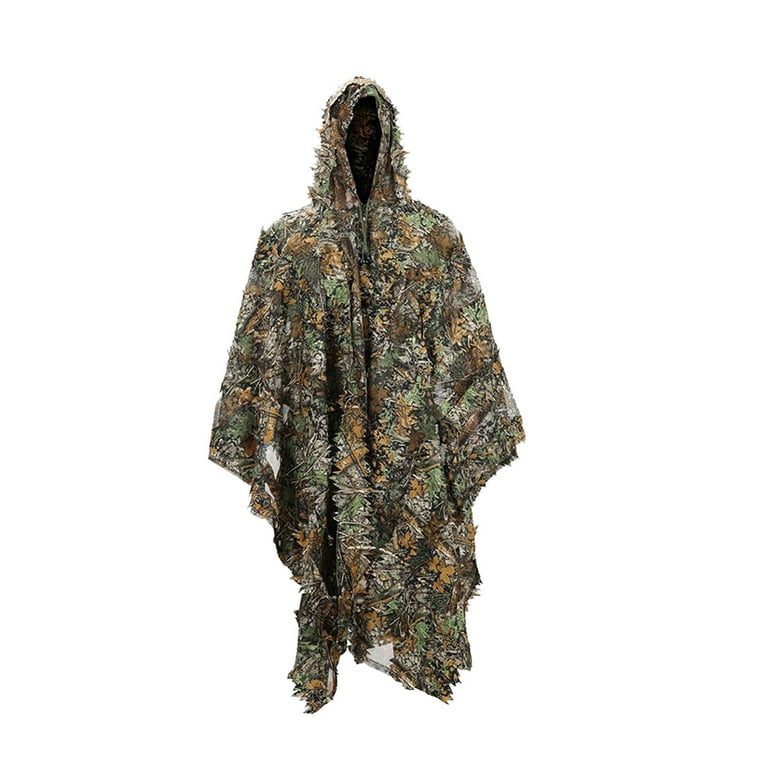 Hxlamzoo Outdoor Camouflage Ghillie Poncho 3D Leaves Hunting