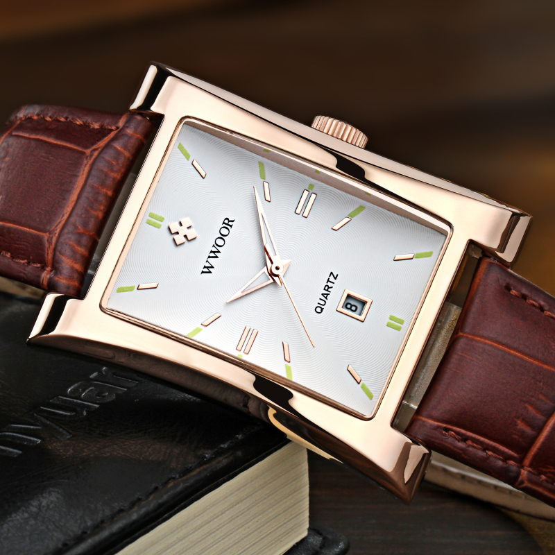 Square Watches for Men Leather Mens Square Watch with Date Original Waterproof Analog Quartz Fashion Business Casual Wristwatch