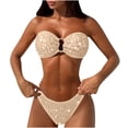 thumbnail image 2 of Minjewel Women's Two-Piece Sequin Bikini Set, O-Ring Detail & Strapless Top with High Waist Bottom, Sexy Swimsuits for Women for Party Vacation,Champagne S, 2 of 7