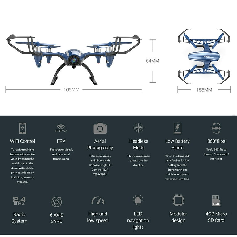 UDI U28W Wifi FPV Drone 2.4G 4CH RC Quadcopter Headless W 720P Camera Drones