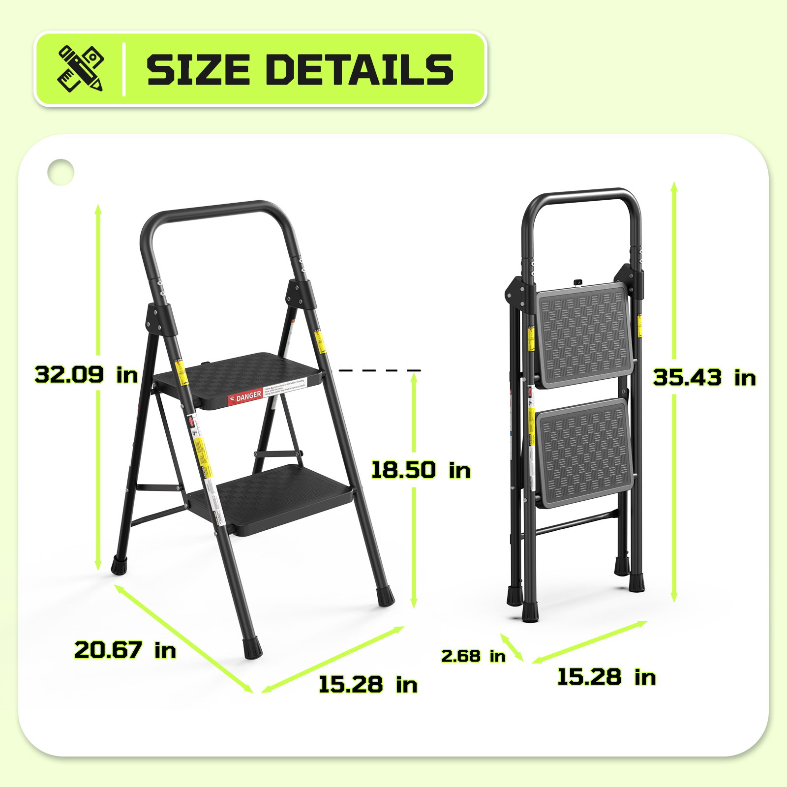 LevLad 2-Step Steel Ladder with Anti-Slip Pedal photo 2