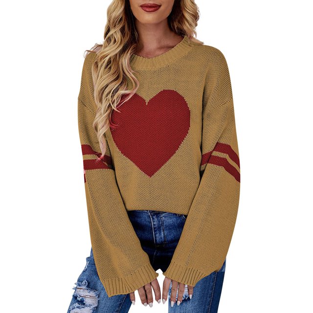 Gibobby SuéTer Para Mujeres Para Frío Suéter de punto con patrón de cabeza de Papá Noel para mujer, suéter y liso, suéter de otoño y primavera(Amarillo,M)