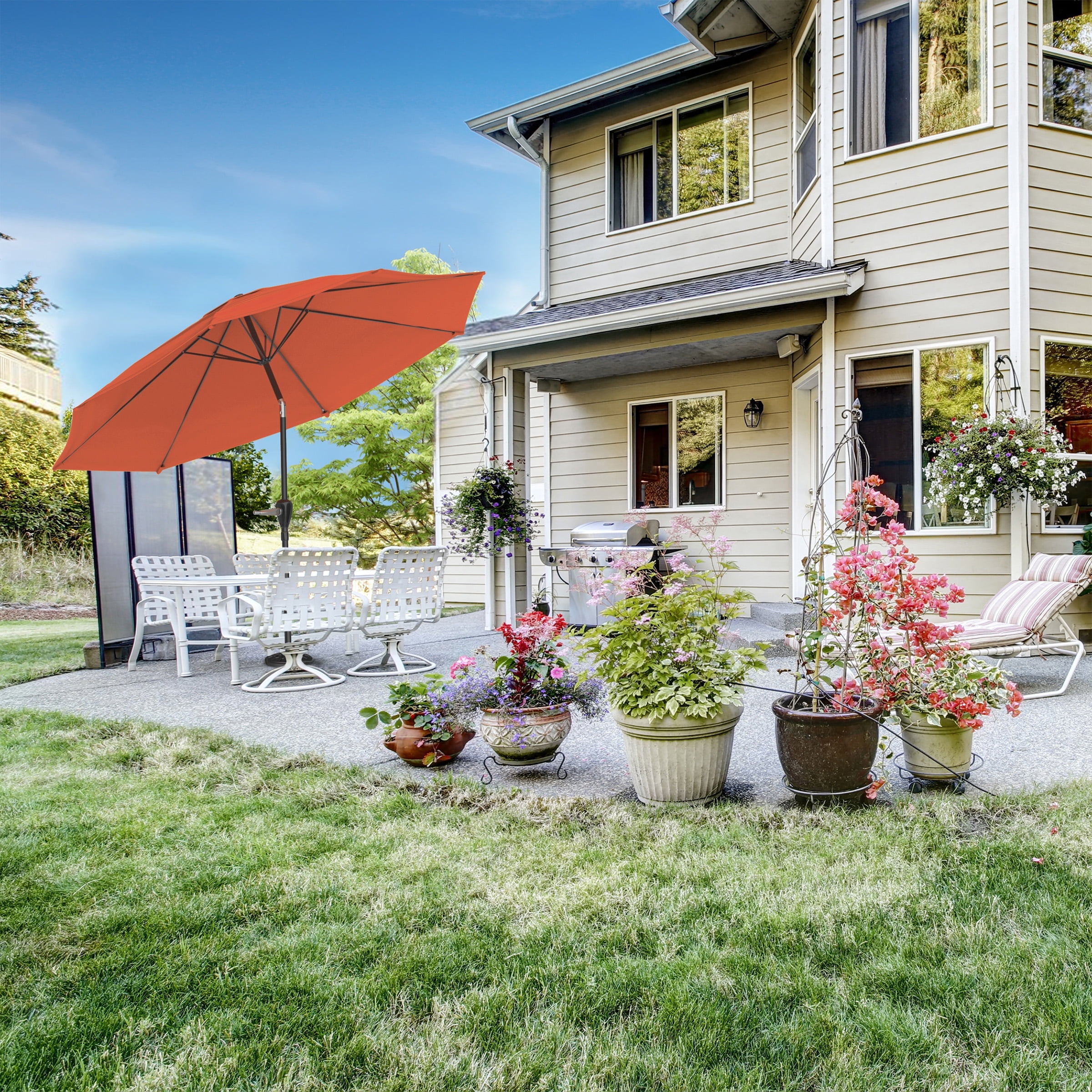 Pure Garden 10FT Patio Umbrella - Auto Tilt and Vented Canopy (Terracotta)
