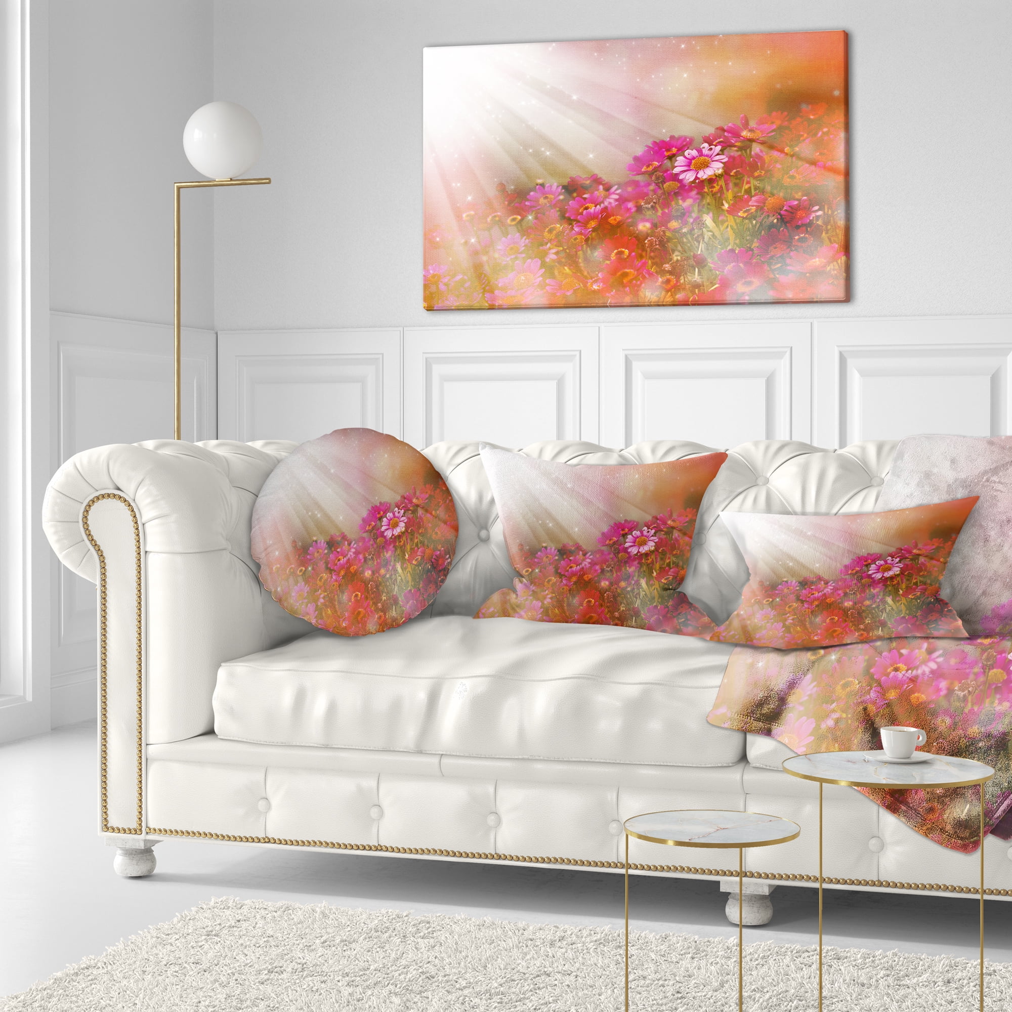 Designart Little Red and Pink Flowers Spring - Floral Throw Pillow - 12x20
