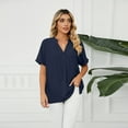 thumbnail image 2 of FJUCHAI Womens Shirts V Neck Short Sleeve Buttons Tops Tee Solid Color Blouse Loose Fit S-XXL, 2 of 10
