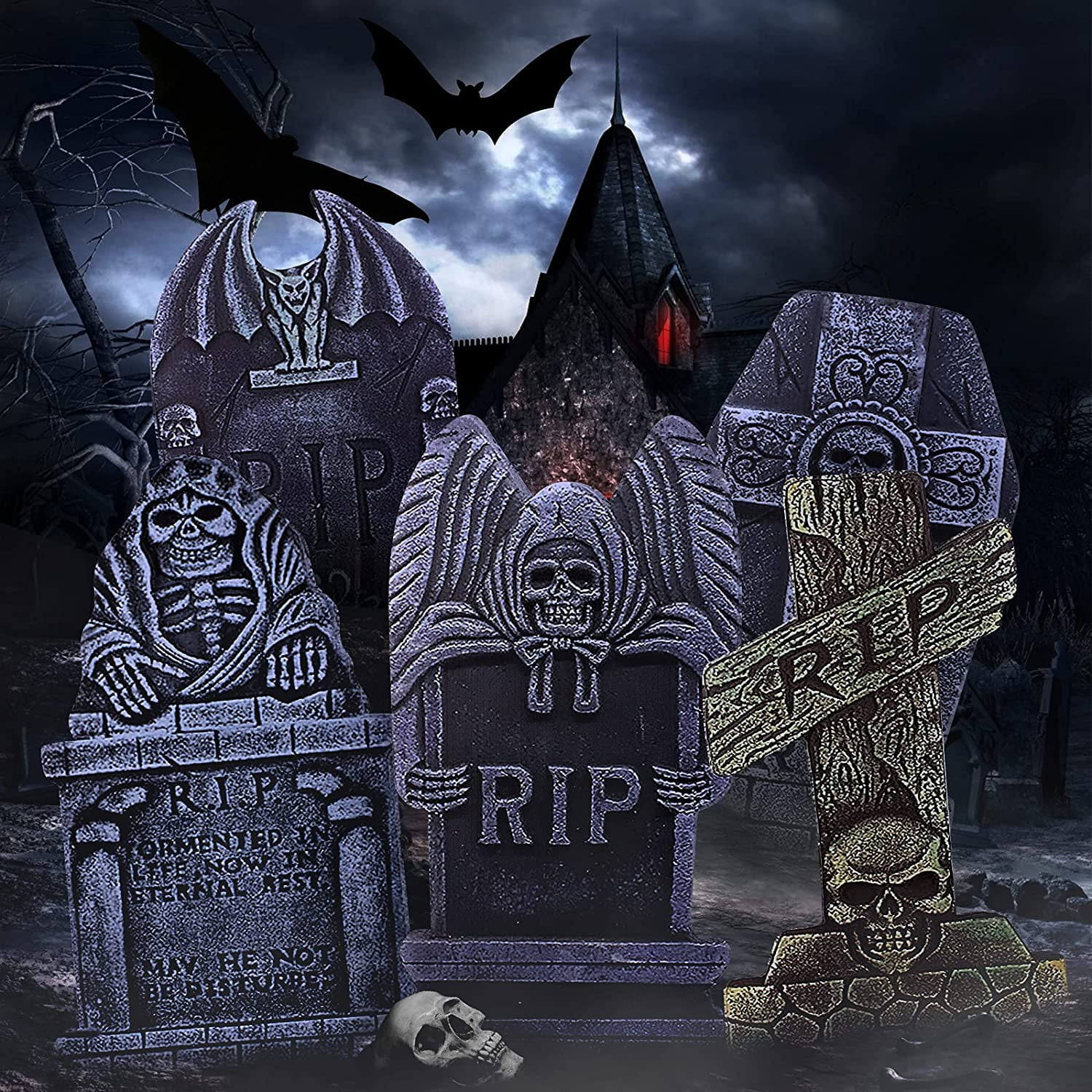 TNELTUEB Halloween RIP Outdoor Graveyard Tombstones 5 Pack Scary