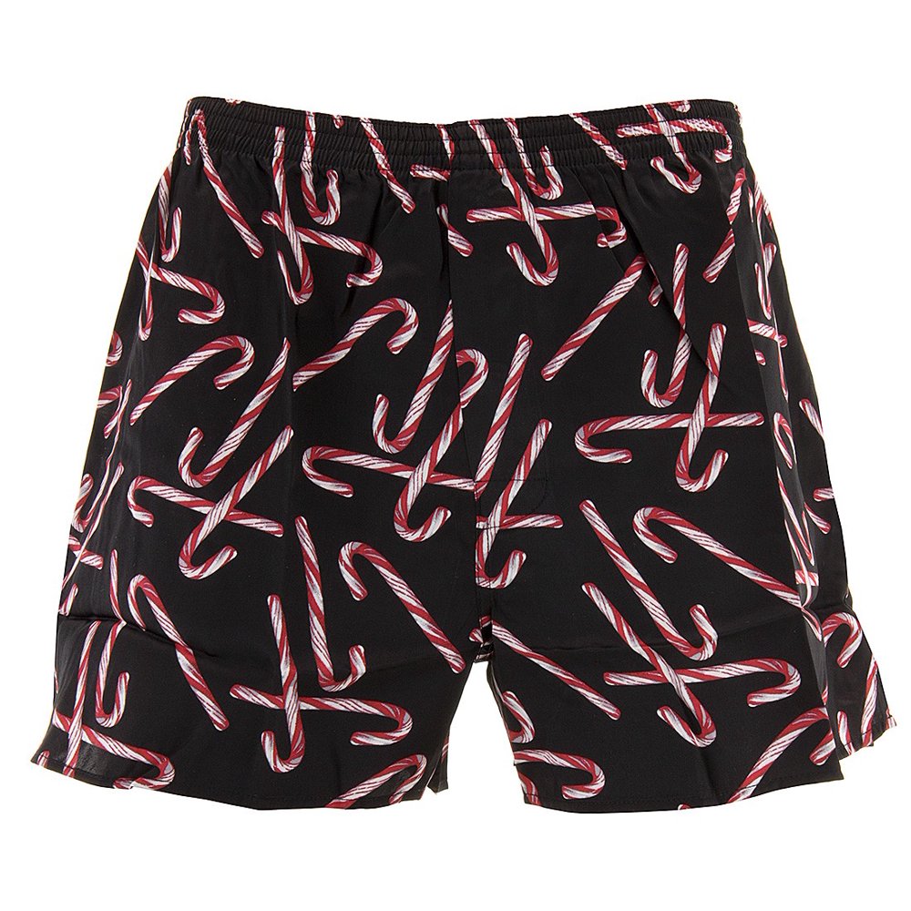 Intimo Intimo Men's Candy Canes Black Satin Boxer Shorts