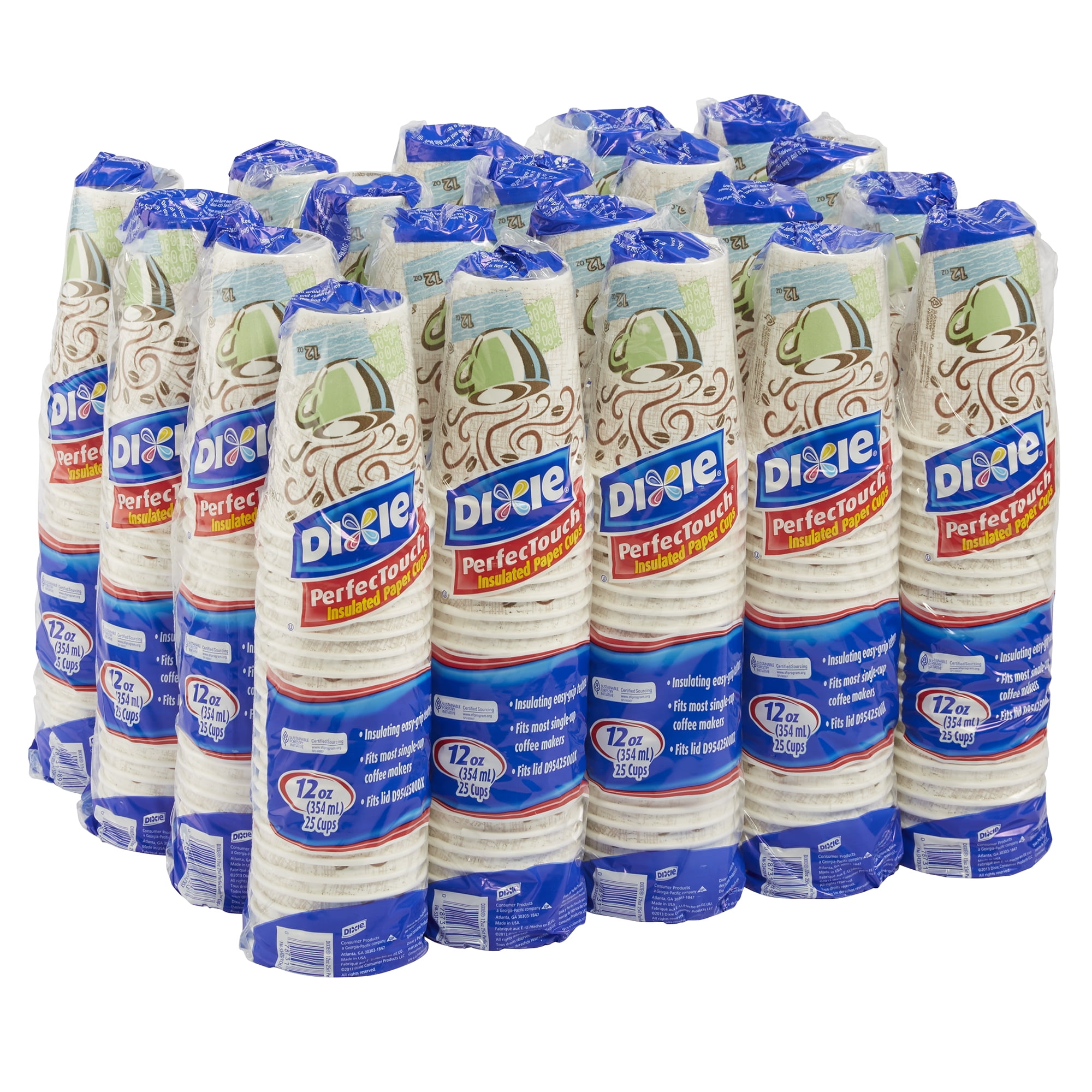 Dixie® PerfecTouch® 12 oz. Insulated Paper Hot Coffee Cup, 5342DX, 500 Count (25 Cups Per Sleeve