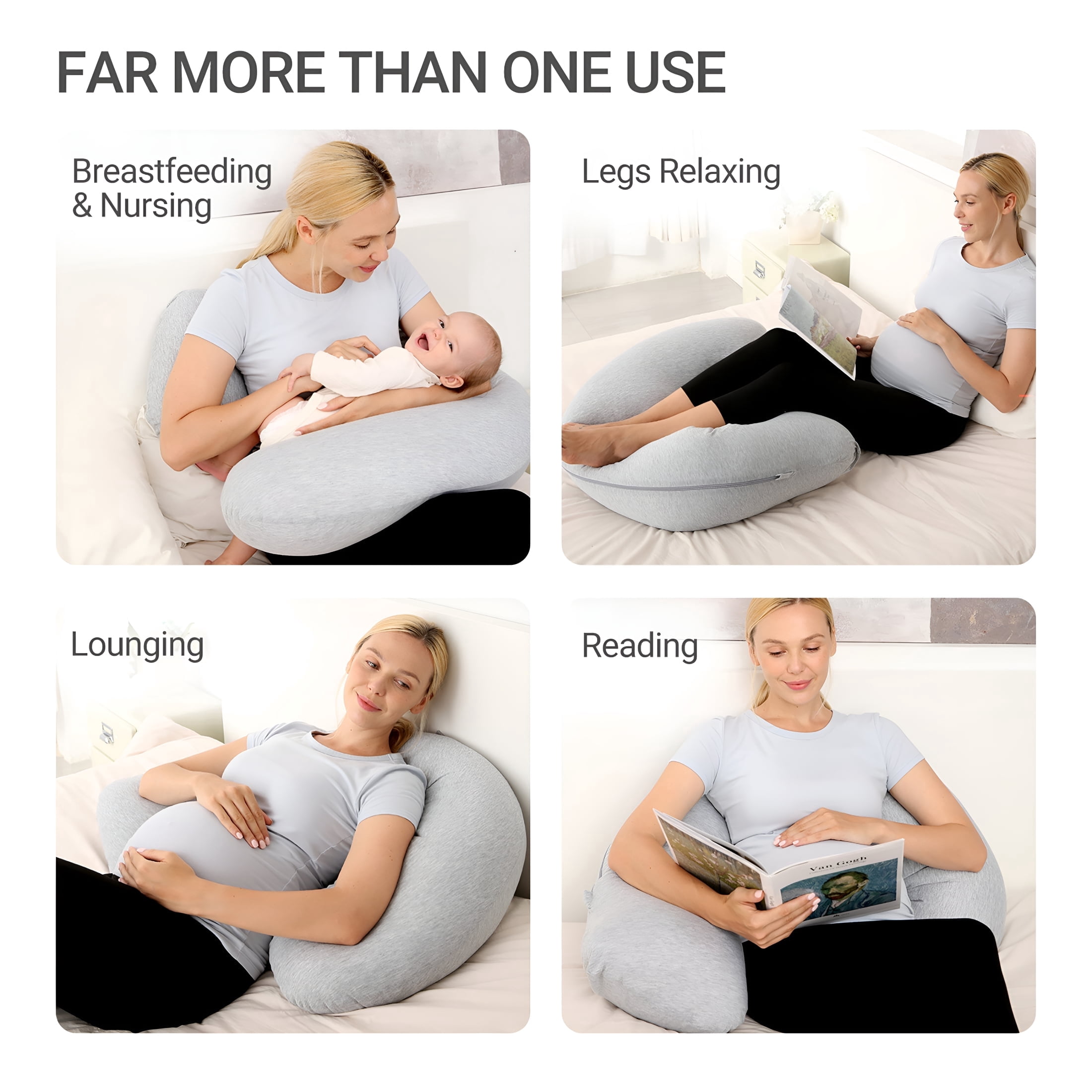 XIBUFE 2026 New J Shaped Pregnancy Pillows for Side Sleeping,Maternity Body Pillows for Pregnancy with Jersey Cover,Shaped Sleep Pillow,Gray