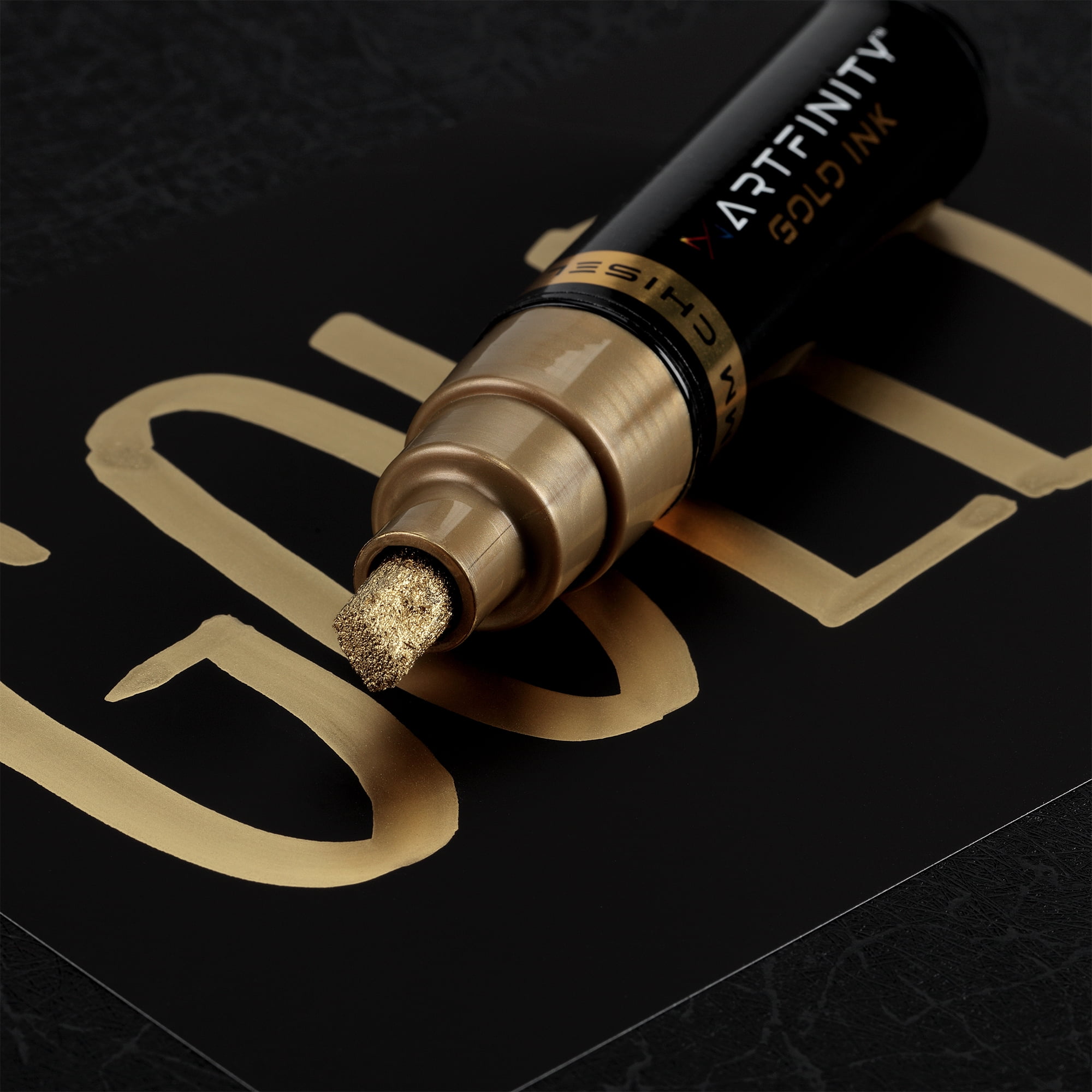 Artfinity Rich Metallic Markers - Professional Metallic Markers for Artists, Drawing, CAlligraphy, & More! - [Gold - 8.5mm Chisel Nib - 3 Pack]