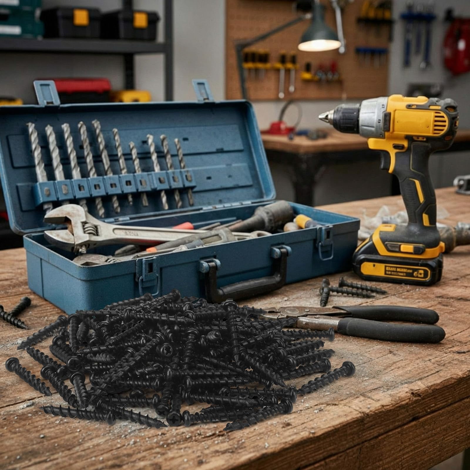 150 Pcs Drywall Anchors 1/4 x 1-1/2 Inch Black Phosphate Pan Head Light Duty Anchor Wall Anchors Self Drilling Screws for Wallboard Drywall Wood Concrete Bricks and Other Masonry Material