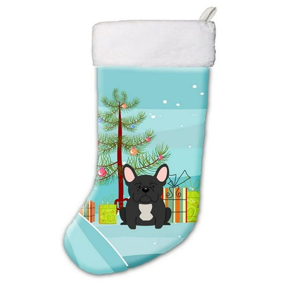 Merry Christmas Tree French Bulldog Black Christmas Stocking