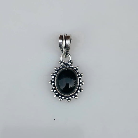 Natural Black Onyx Gemstone Pendant 925 Sterling Silver Handmade Jewelry