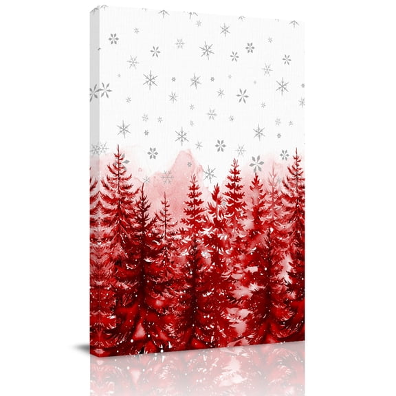 Canvas Wall Art, Red Tree Christmas Framed Canvas Prints for Living Room Dining Room, Xmas Tree Snowflake Winter Extra Large Gallery Wrapped Wall Decor for Home Office, Gifts, 22"x28" Ship Next Day