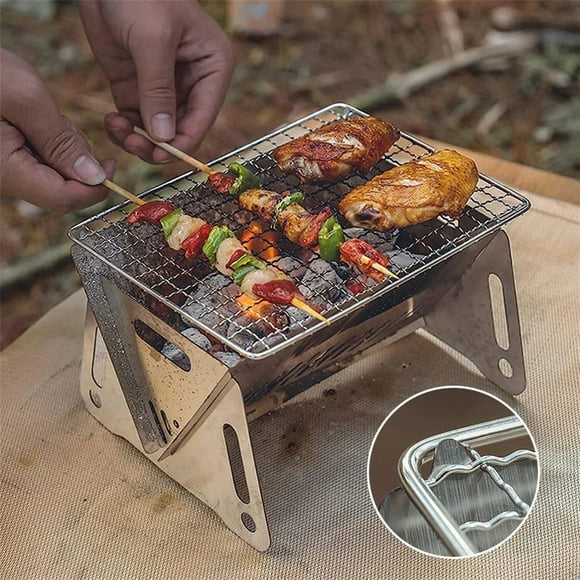 Stainless Steel Collapsible Grill Foldable BBQ Grill Outdoor Portable Grill Travel Grills Outdoor Cooking Hibachi Grill Q Grill Stand Windscreen Grill W164 Grill