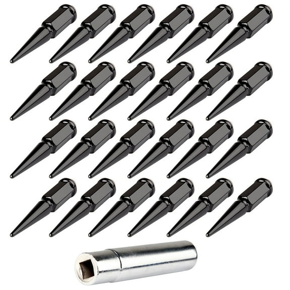 ECCPP Wheel Lug Nuts 24 Pieces  1 Key 14x1.5 Black Solid Spike Bulge Acorn Drive Close End 1/2" Socket Key Lug Nuts