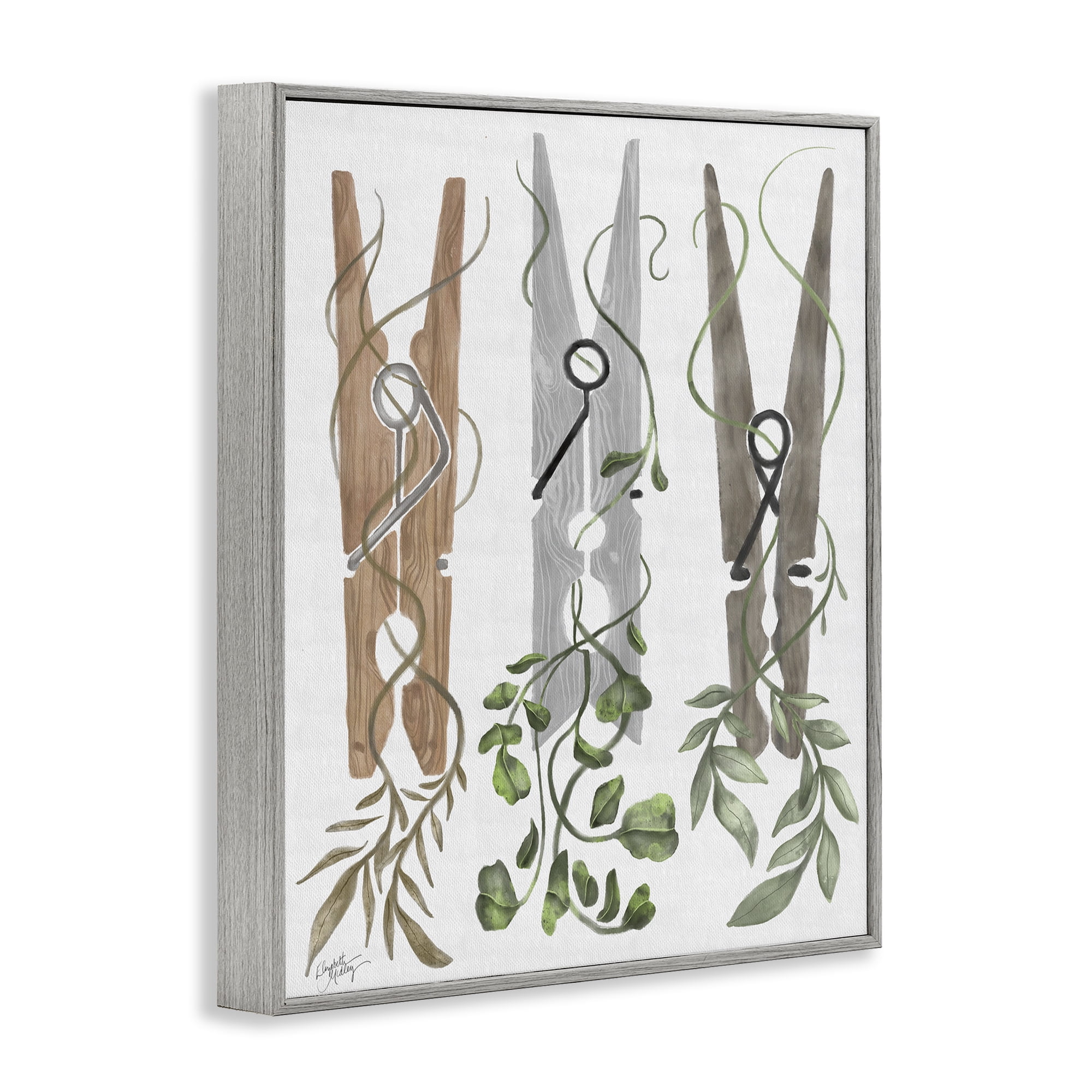 Stupell Industries Ivy Wrapped Clothespins Gray Framed Giclee Art, design by Elizabeth Medley