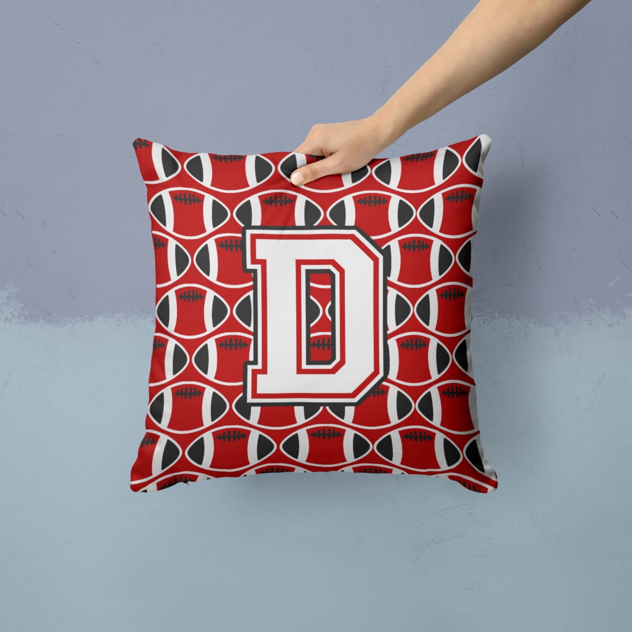 Letter D Football Cardinal and White Fabric Decorative Pillow