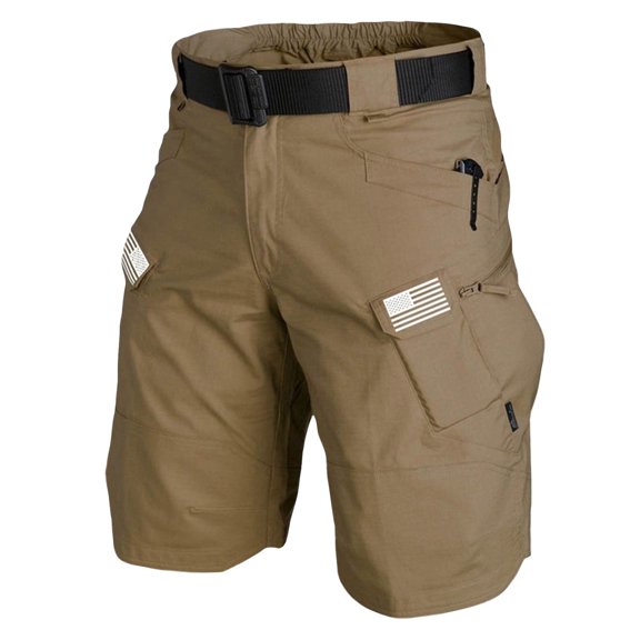 LWavelet Men's Tactical Cargo Shorts Multi-Pocket American Flag Print Outdoor Shorts with Belt Brown XL
