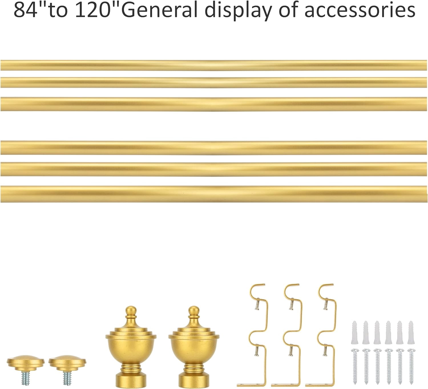 eTeckram 5/8" Double Curtain Rod with Royale Finials,Gold,84‘’-120‘’